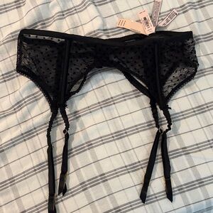 Black Sheer Polka Dot Garter Belt